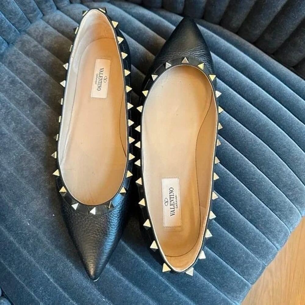 Valentino Garavani Rockstud Pointed Toe Ballerina Shoes